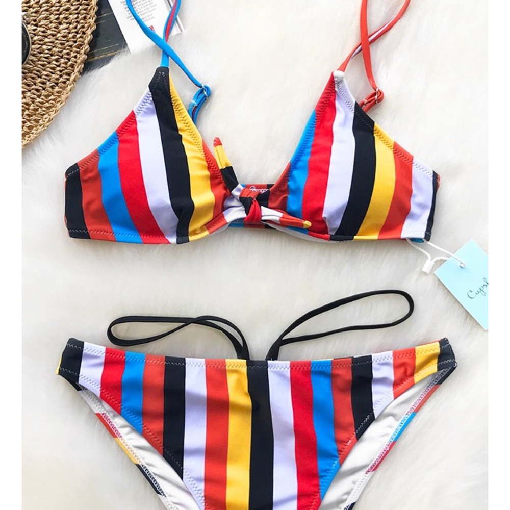 Cupshe Multi Colored Stripe Bikini - Size Medium